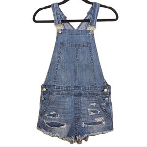 AEO Distressed Shortalls Medium Wash